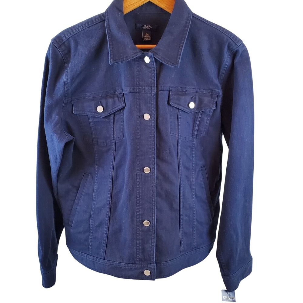 Chaps Denim Jacket Womens XL City Brights Stretch Trucker Button Front New Navy